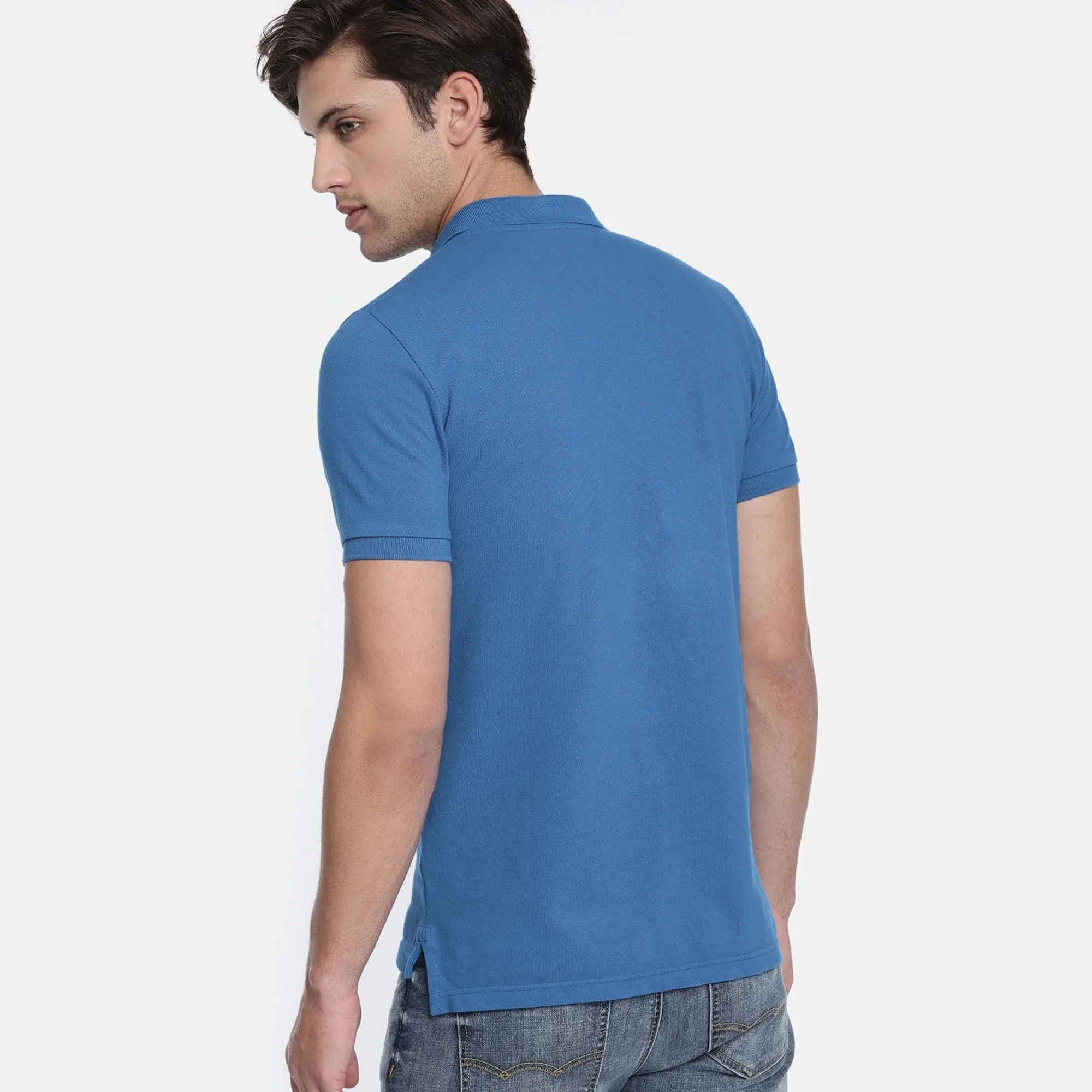 AE - Men 'Blue' Embroidered Logo Stretch Slim Fit Cotton Polo AE225