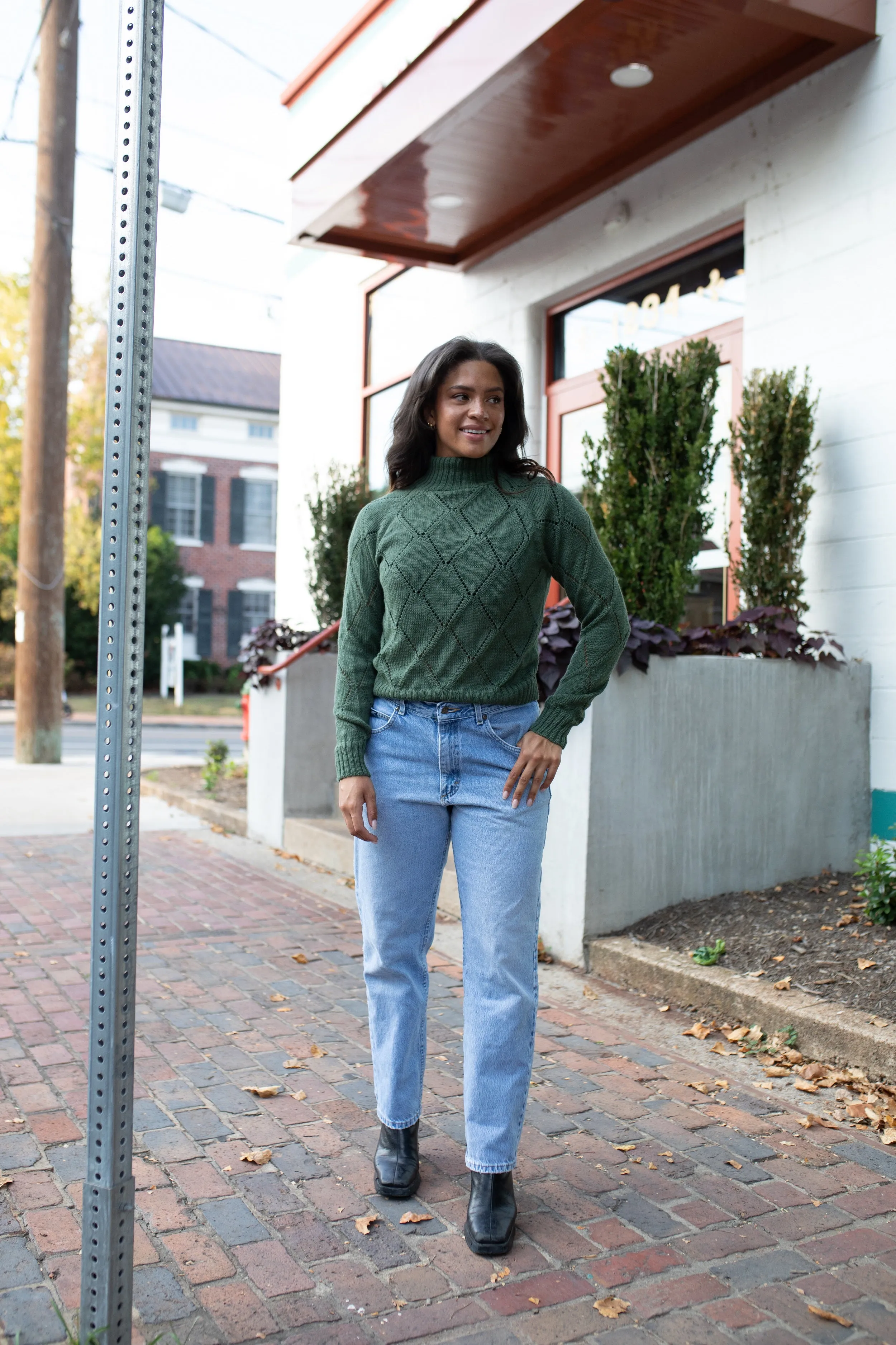 Baby Alpaca Lace Knit Mock Pullover in Sage Green - Pre-Order 2/30