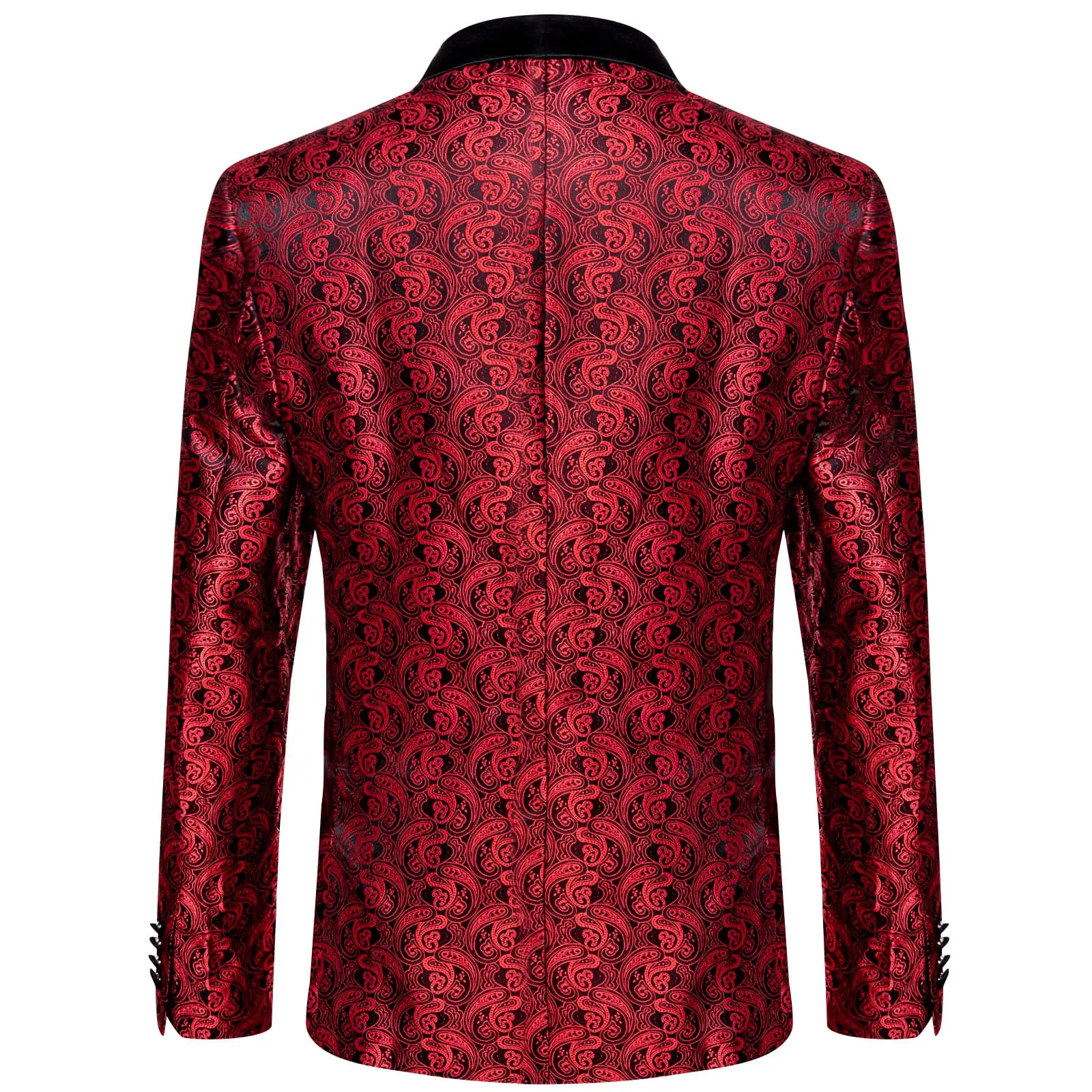 DiBanGu Shawl Collar Suit Carnelian Red Paisley Silk Mens One Button Slim Fit Suit