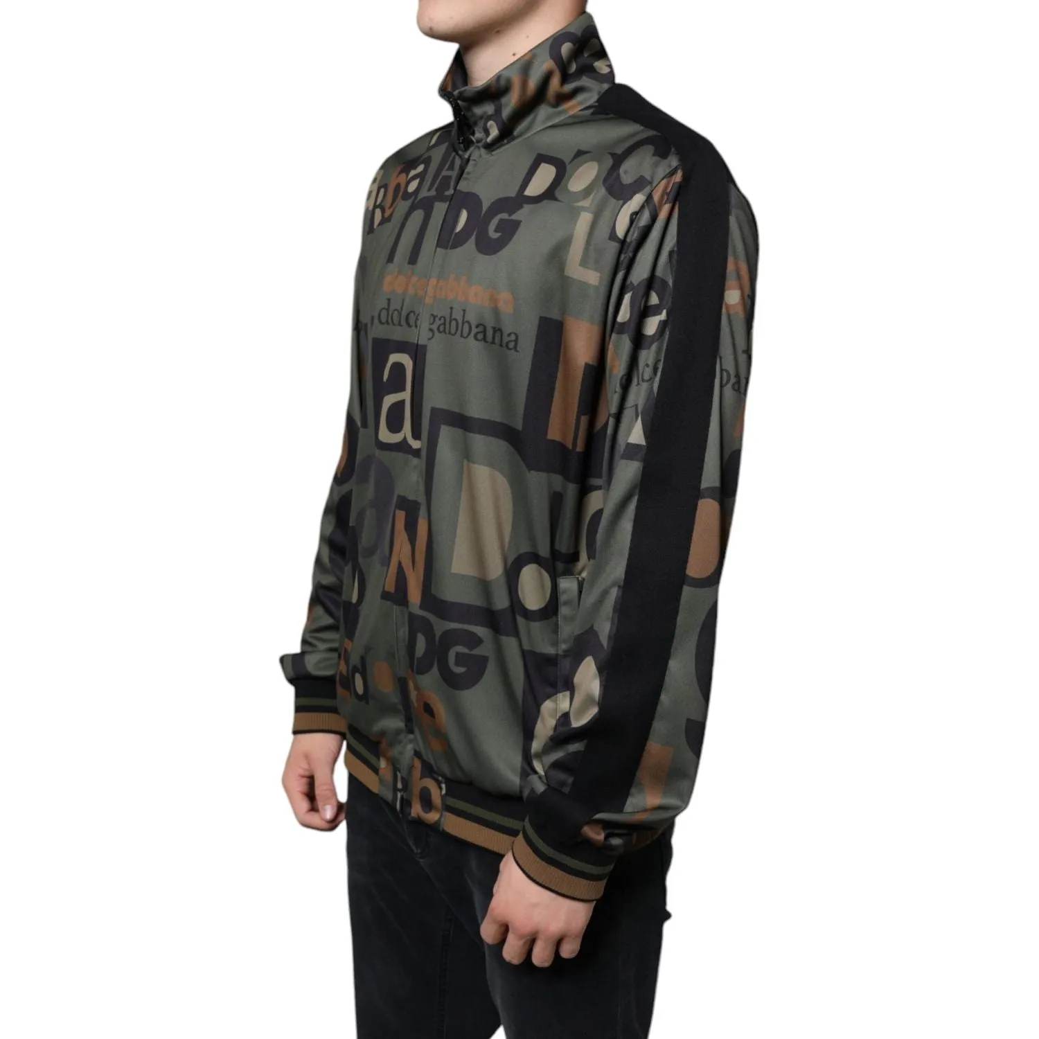 Dolce & Gabbana Army Green Logo Full Zip Polyester Sweater