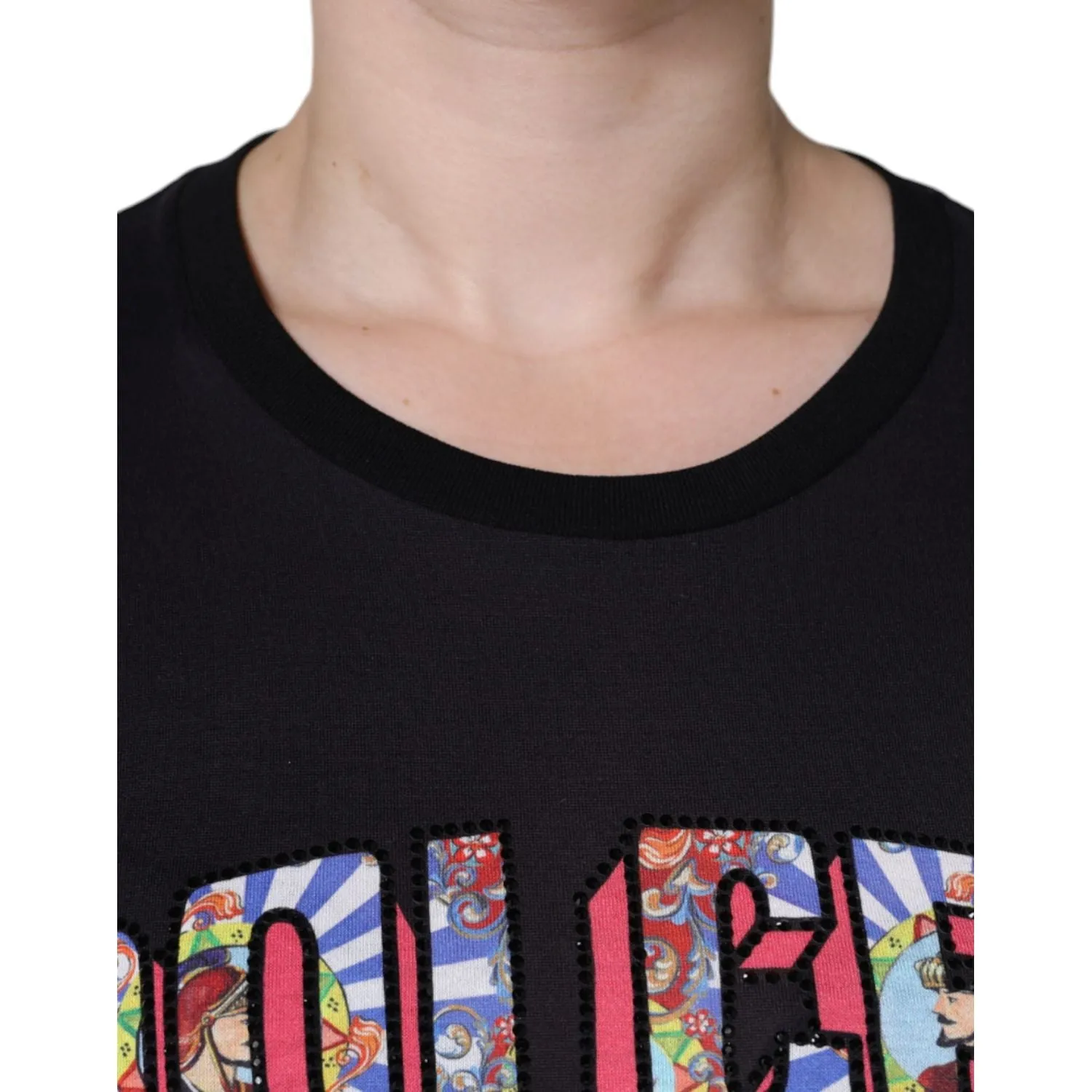 Dolce & Gabbana Black Cotton Logo Print Round Neck T-shirt