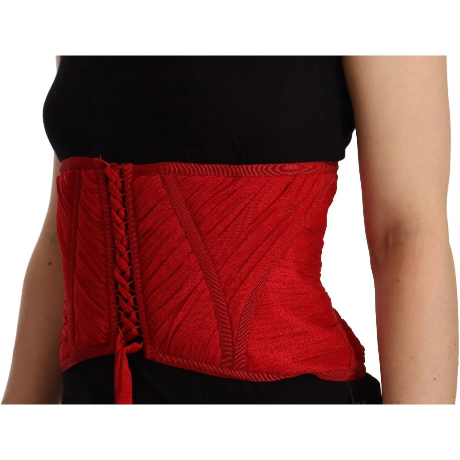 Dolce & Gabbana Elegant Red Silk Corset Belt Top