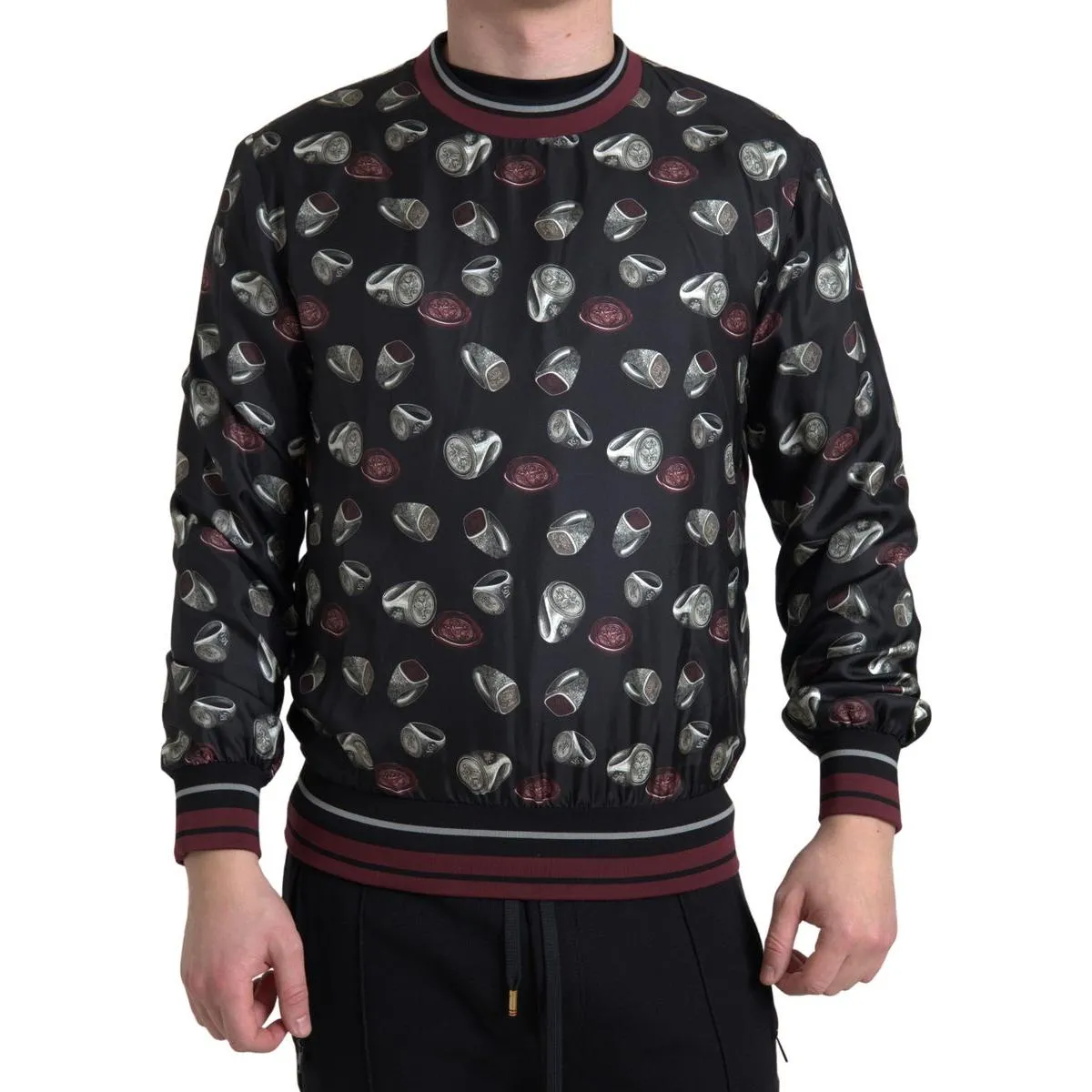 Dolce & Gabbana Elegant Silk Crewneck Pullover - Black Multicolor