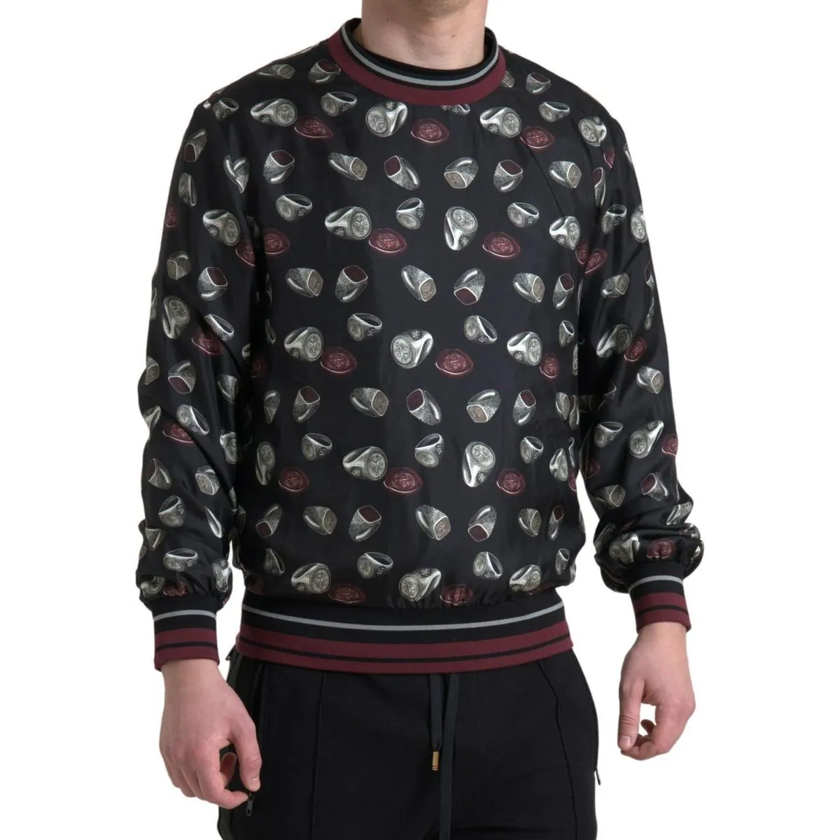 Dolce & Gabbana Elegant Silk Crewneck Pullover - Black Multicolor