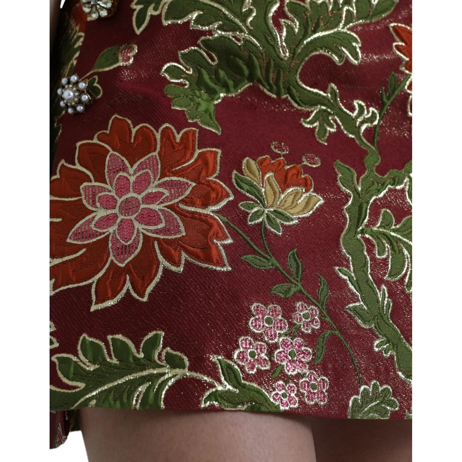 Dolce & Gabbana Maroon Floral Jacquard Mini Skirt