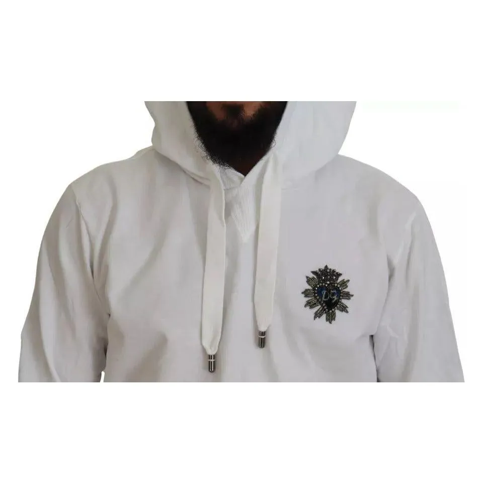 Dolce & Gabbana White Cotton Hooded Sweatshirt Sweater