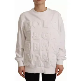 Dolce & Gabbana White Logo Embossed Cotton Sweatshirt Sweater