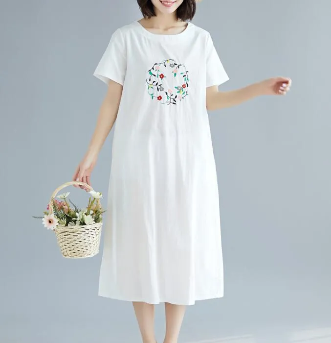 Embroidery loose Long Women Spring Dresses Plus Size