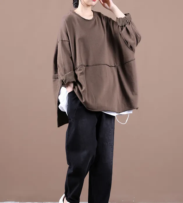 Fall Women Cotton Tops Women Side Slit Blouse Overall Loose Style H9506