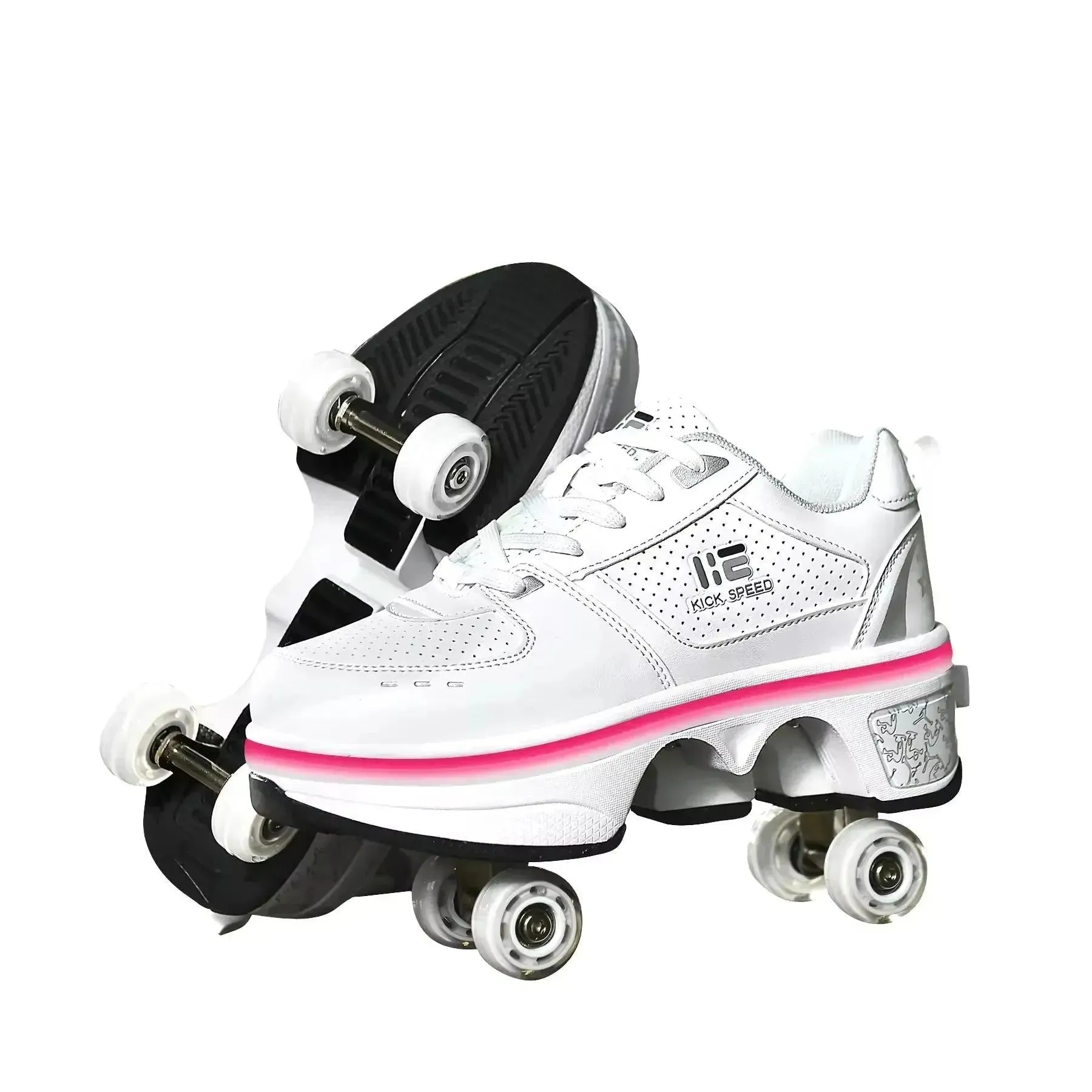 Flash LED Kick Speed Four-Wheel 2 in 1 Deformation Roller Skate Shoes