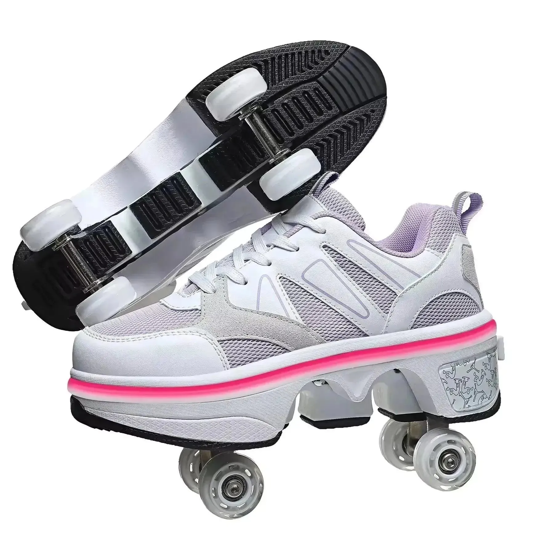 Flash LED Kick Speed Four-Wheel 2 in 1 Deformation Roller Skate Shoes