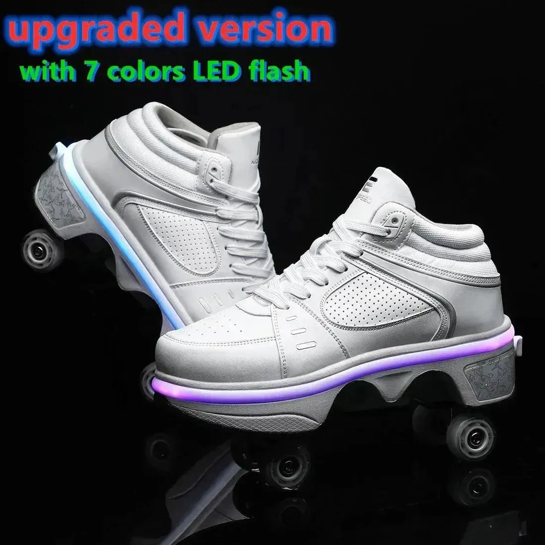 Flash LED Kick Speed Four-Wheel 2 in 1 Deformation Roller Skate Shoes