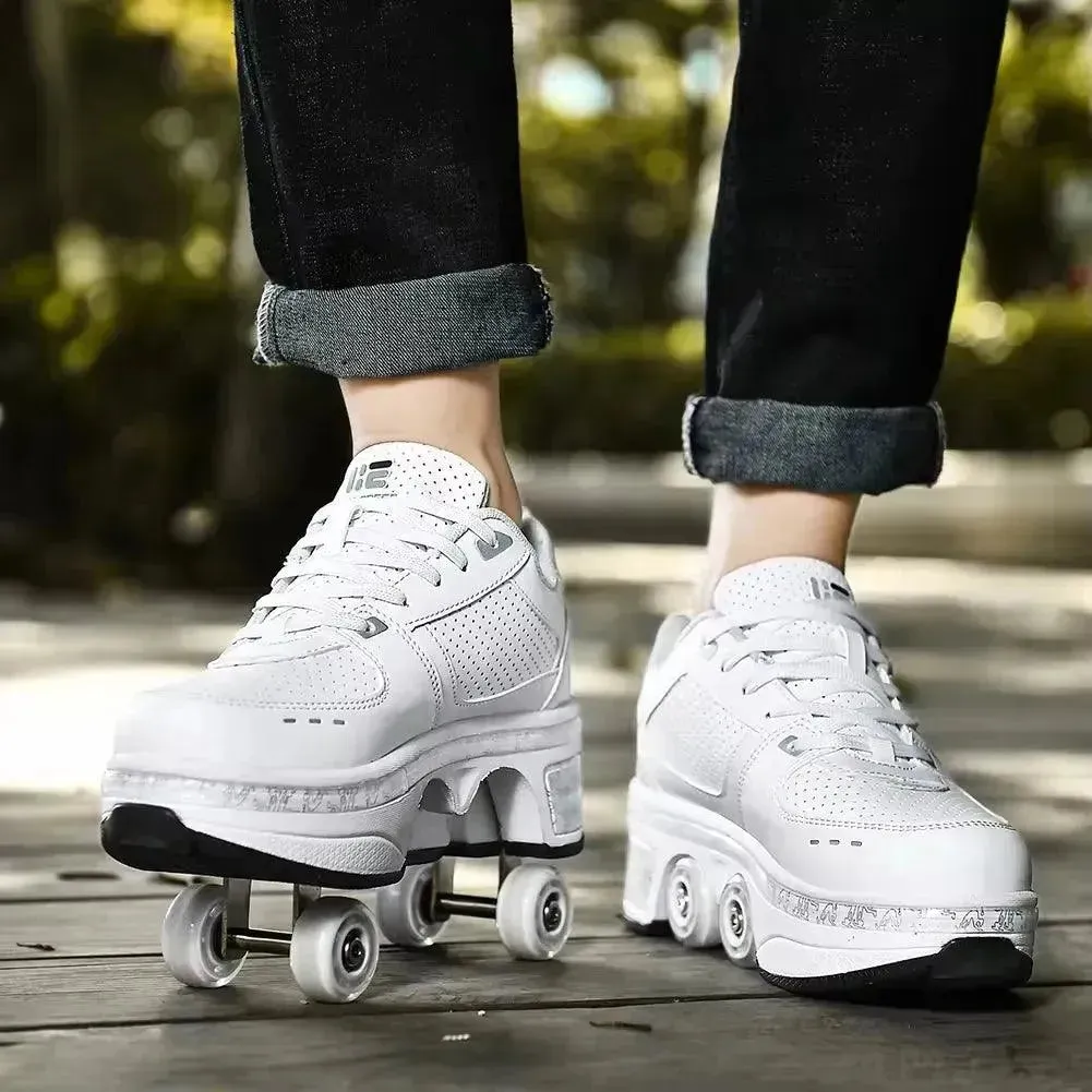 Flash LED Kick Speed Four-Wheel 2 in 1 Deformation Roller Skate Shoes