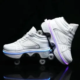 Flash LED Kick Speed Four-Wheel 2 in 1 Deformation Roller Skate Shoes