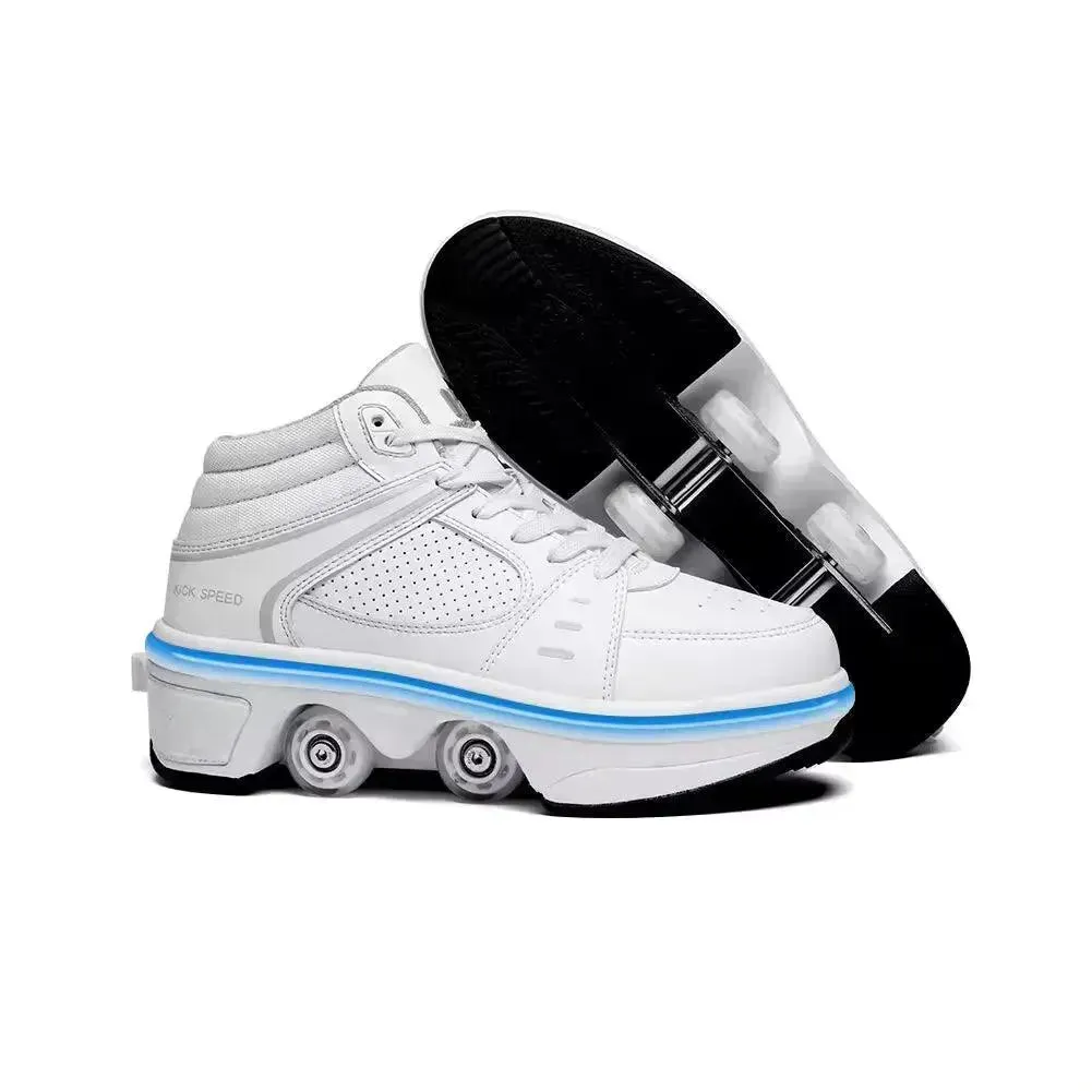 Flash LED Kick Speed Four-Wheel 2 in 1 Deformation Roller Skate Shoes