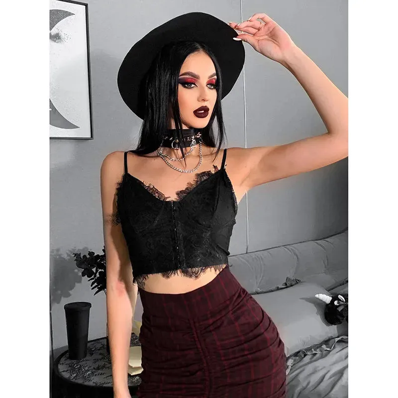 Gothic Dark Grunge V-neck Punk Crop Sexy Fairy Lace Top