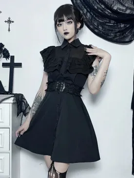 Gothic Slim Patchwork Party Mall Streetwear Harajuku Aesthetic E-Girl Grunge Mesh Black A-Line Outfit Sexy Gown