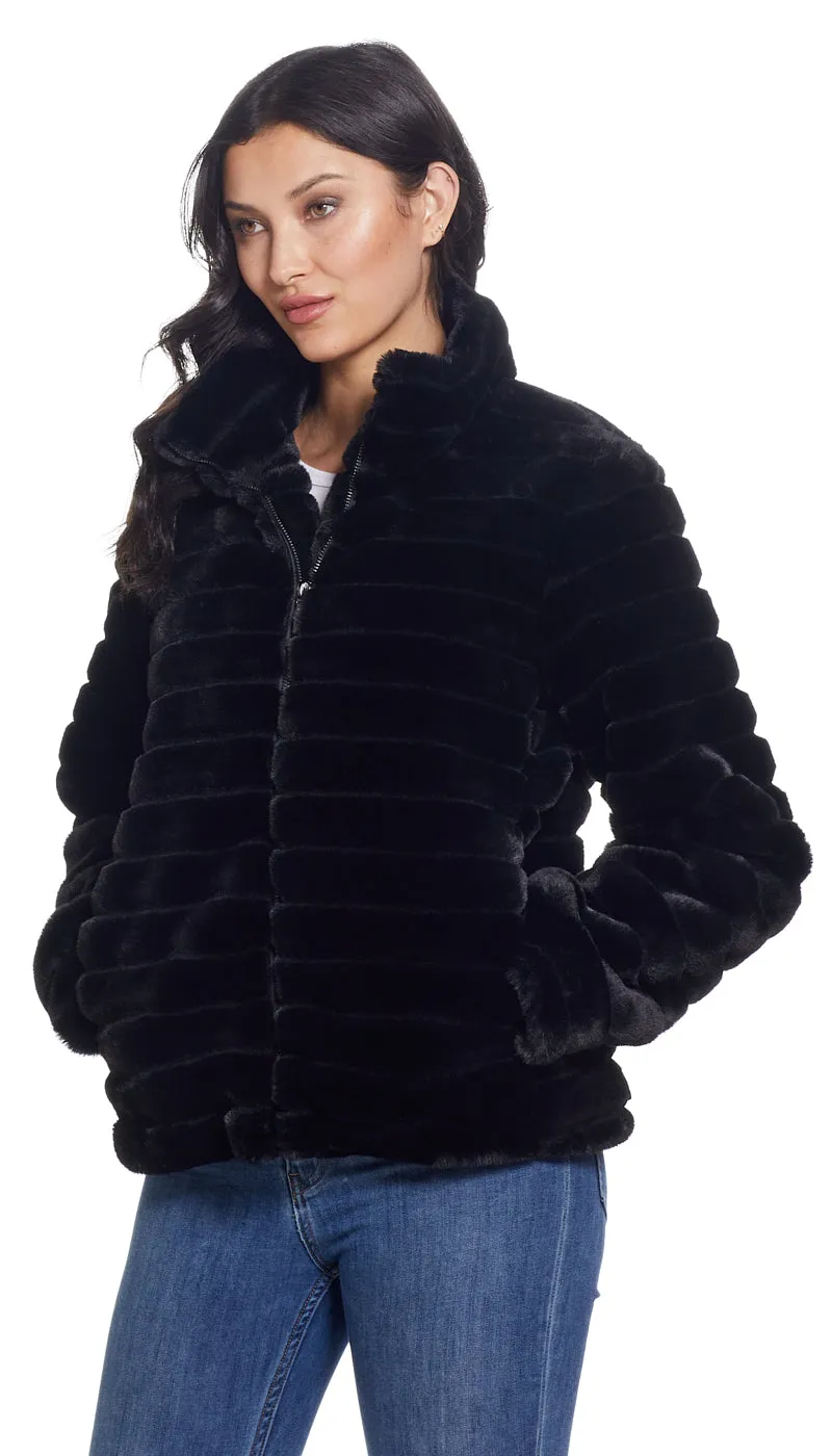 GROOVED FAUX FUR JACKET