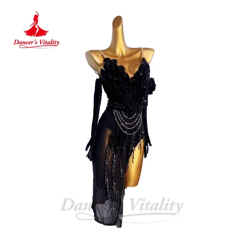 Latin Dance Dress for Women Custom Senior Rumba Chacha Tango Performance Costume Skirt Adult Children Latin Dancing Wear Dresses