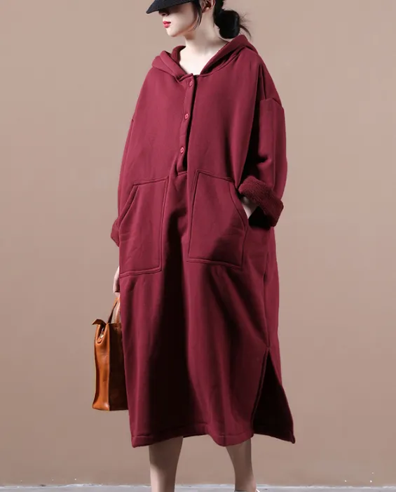 Loose Autumn Long Sleeve Women Dresses Hooded Casual Women Dress SSM97215