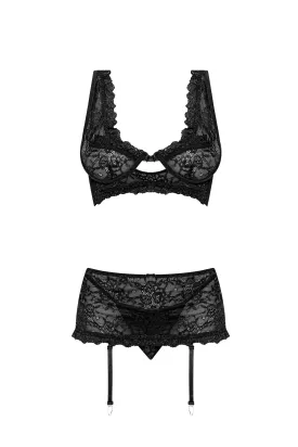 Magic Silk Ooh La Lace Bralette, Garter Skirt & G-String Black