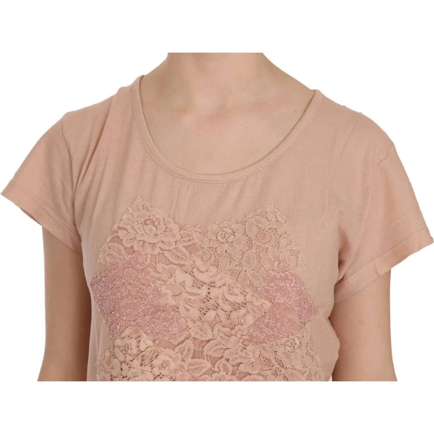 PINK MEMORIES Elegant Cream Lace Round Neck Blouse