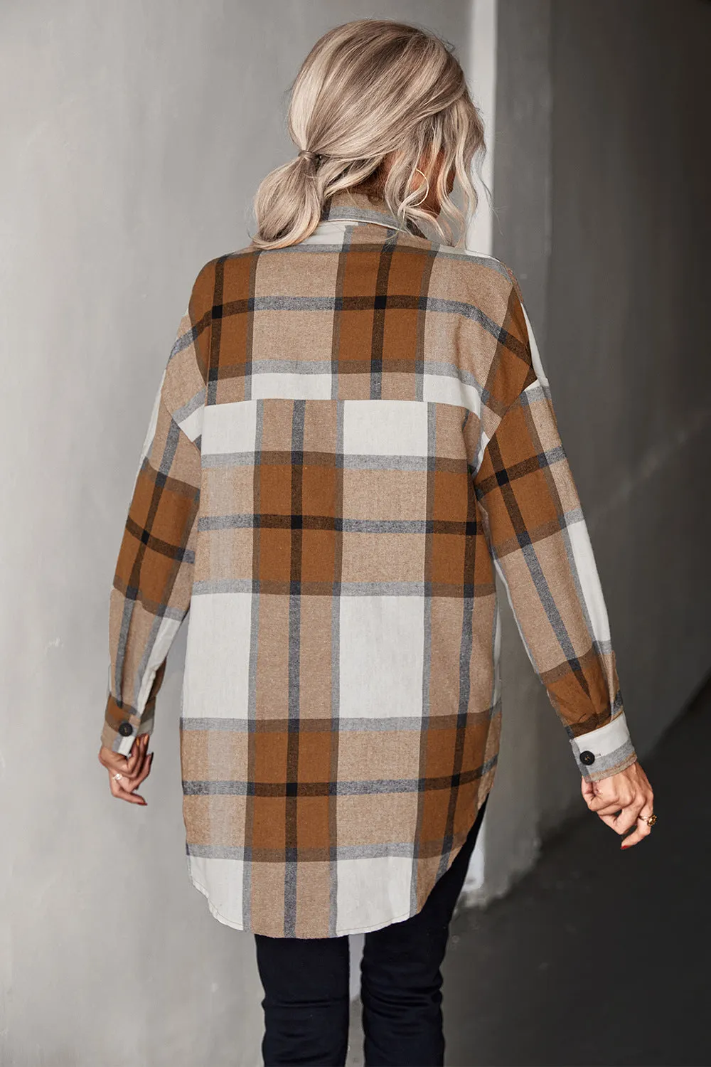 Plaid Collared Neck Longline Shirt