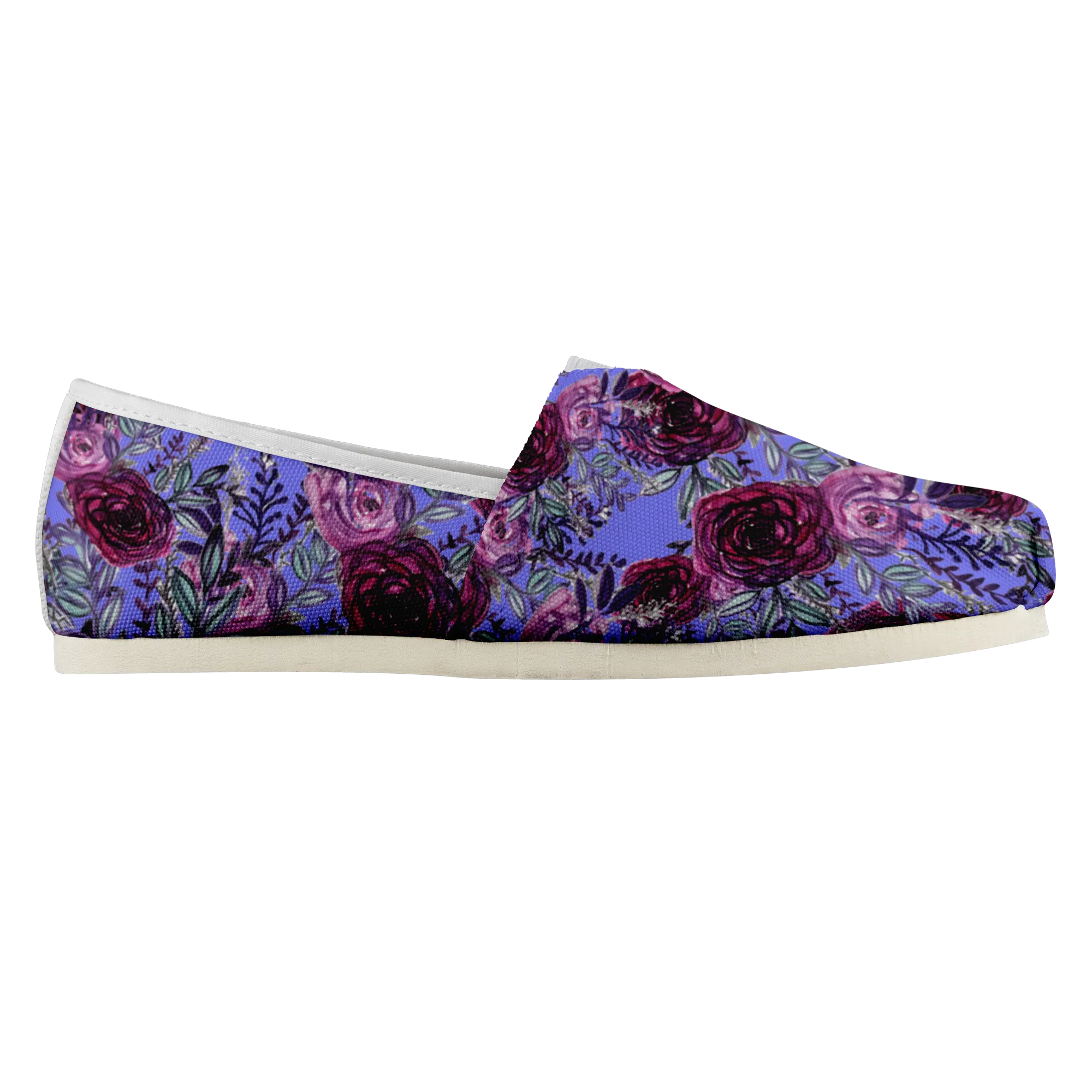 Purple Rose Ladies Slip Ons, Floral Print Women's Casual Women's Loafer Flat (US Size: 4.5-14)