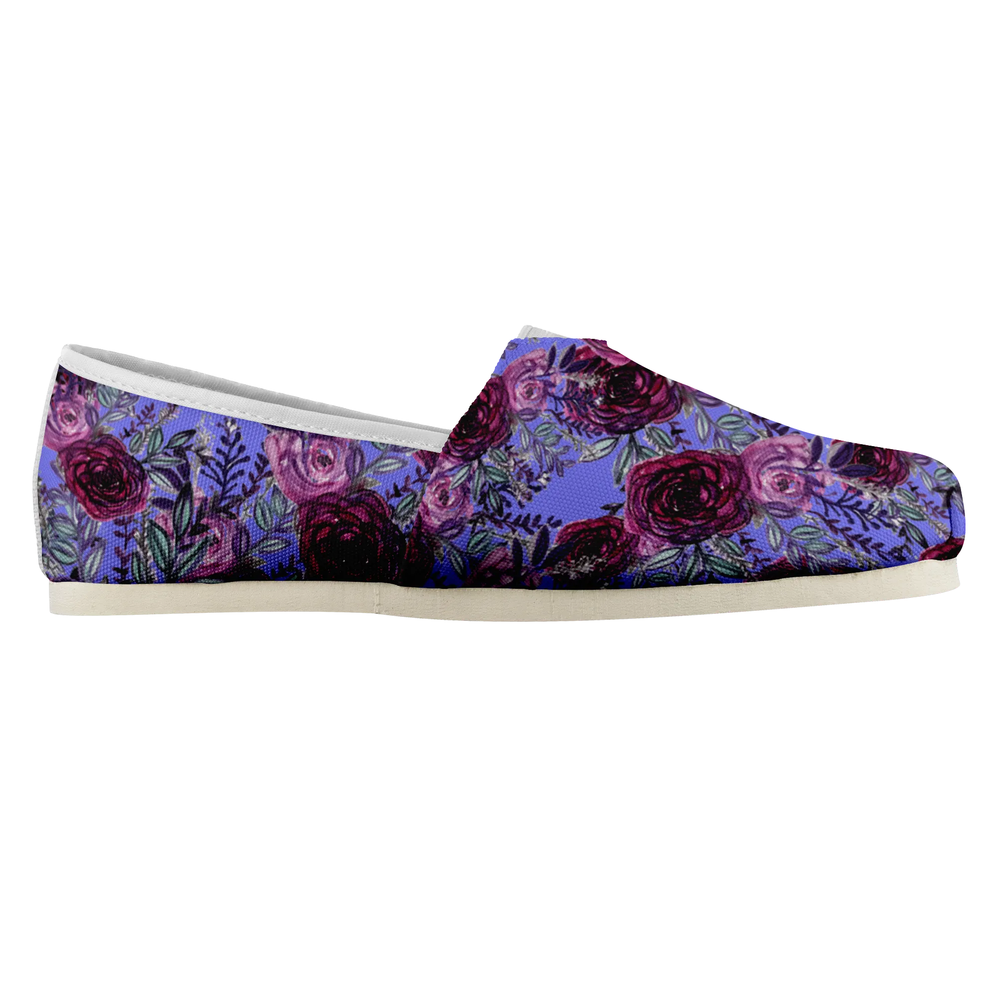 Purple Rose Ladies Slip Ons, Floral Print Women's Casual Women's Loafer Flat (US Size: 4.5-14)