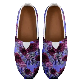 Purple Rose Ladies Slip Ons, Floral Print Women's Casual Women's Loafer Flat (US Size: 4.5-14)