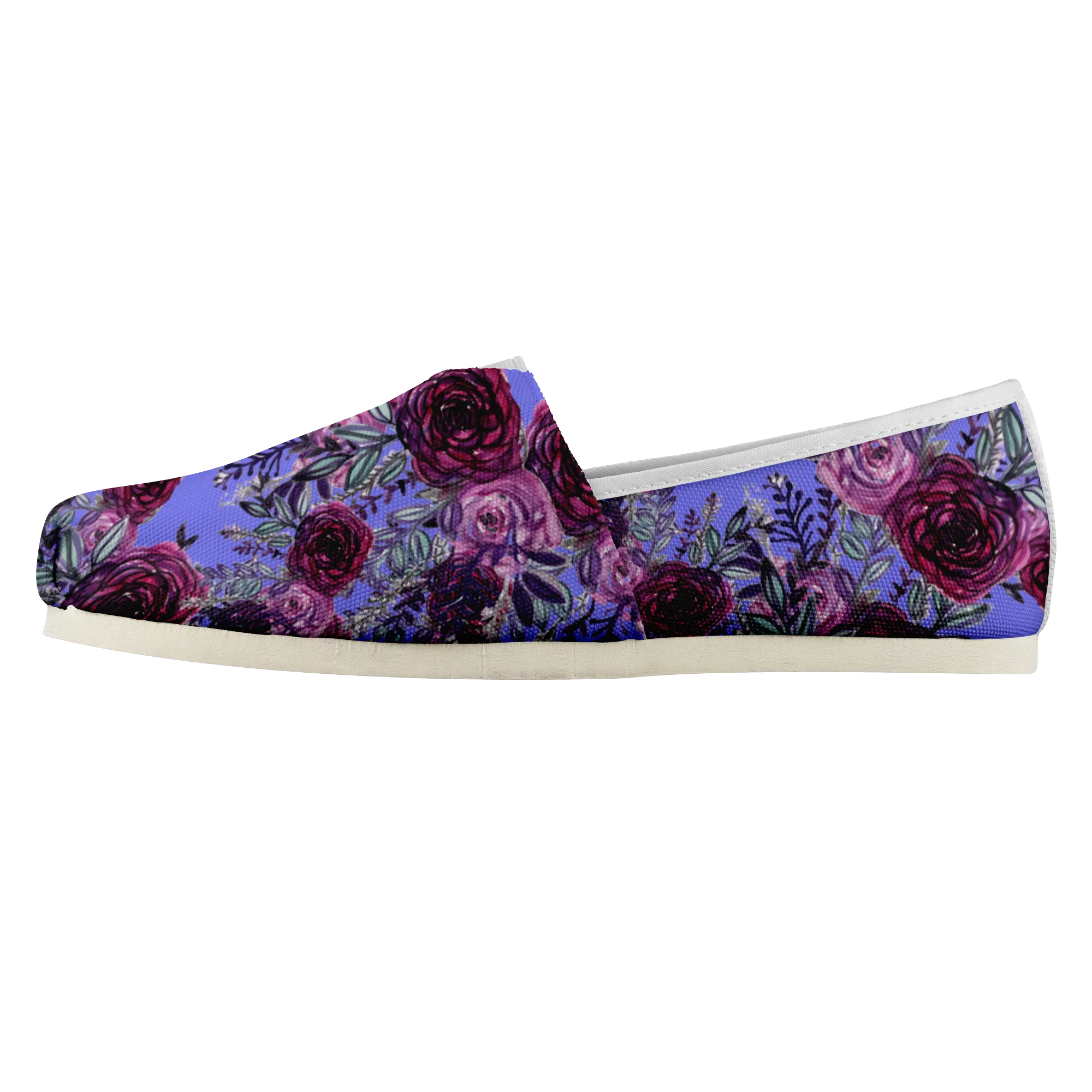 Purple Rose Ladies Slip Ons, Floral Print Women's Casual Women's Loafer Flat (US Size: 4.5-14)