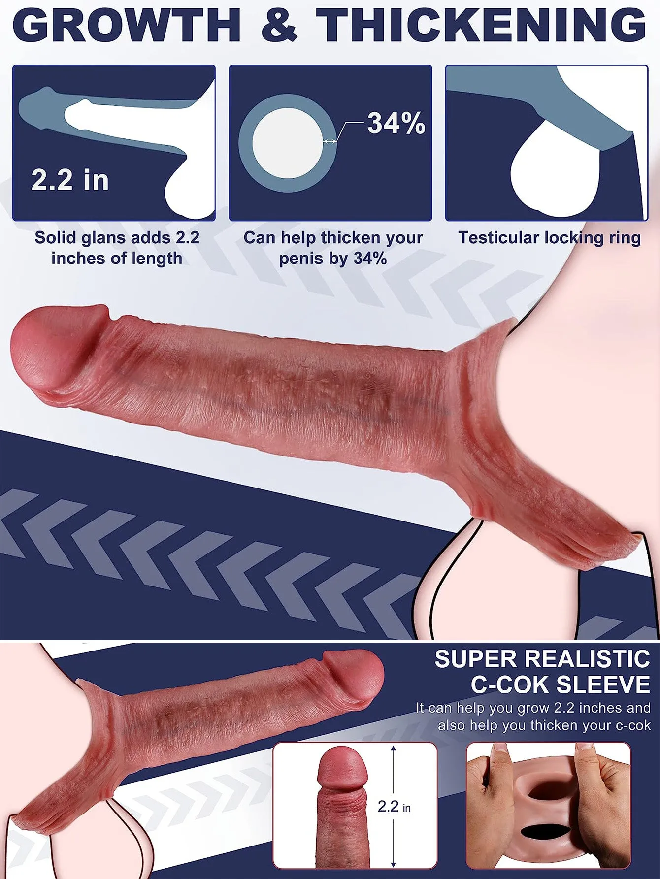 Realistic Penis Extension Silicone Dildo - Strap-on Cock Ring Sleeve Penis Enlarger for Men