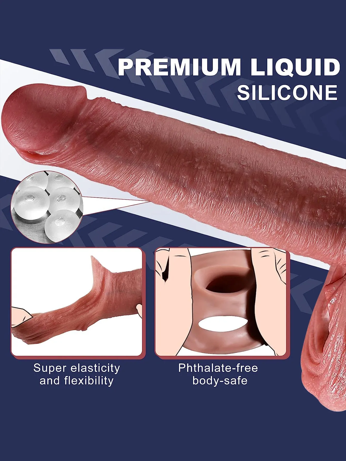 Realistic Penis Extension Silicone Dildo - Strap-on Cock Ring Sleeve Penis Enlarger for Men