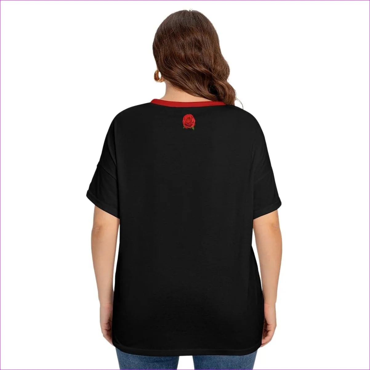 Rose 2 Women's Drop-shoulder Short Sleeve T-shirt With Sleeve Loops Voluptuous ( ) Plus Size