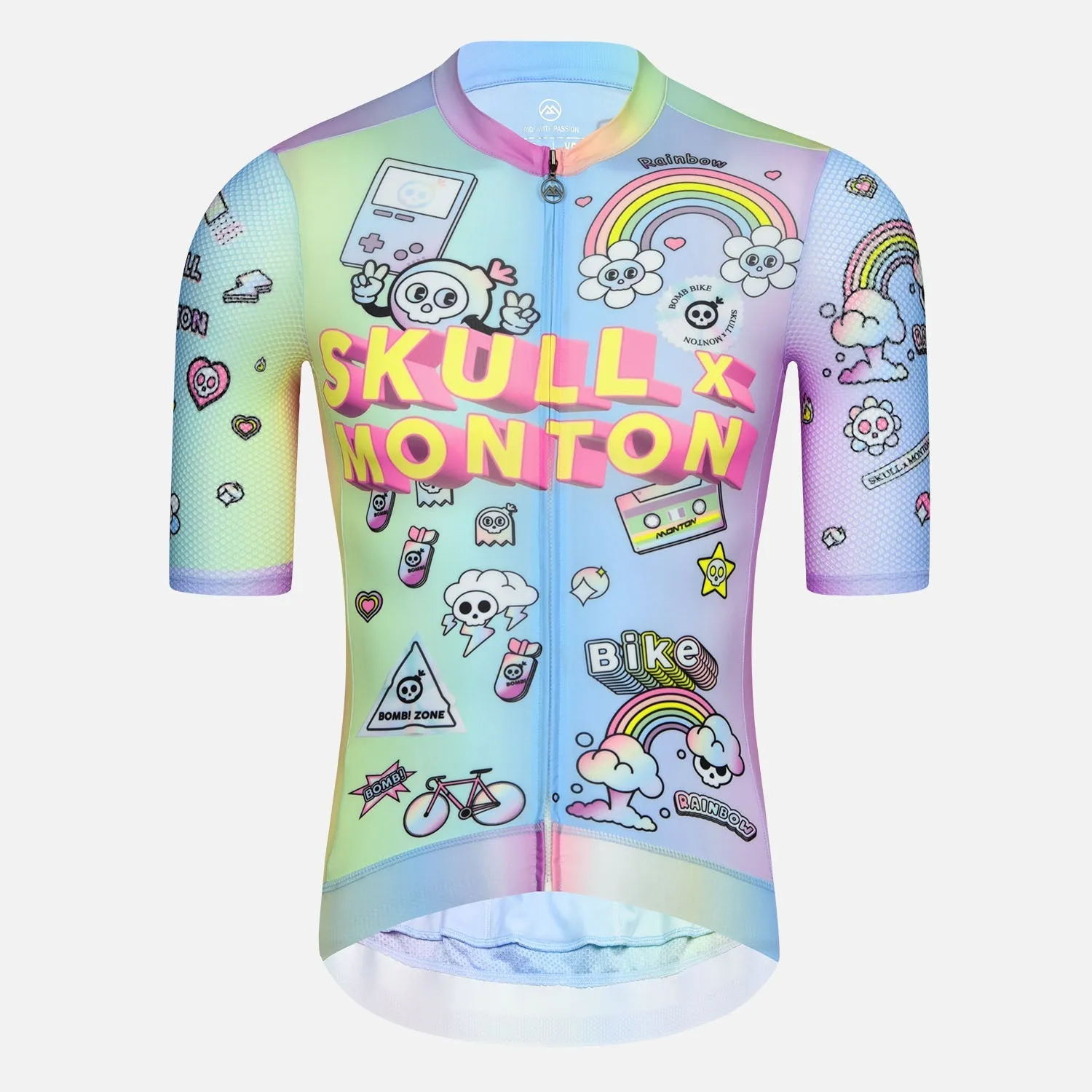 Skull Monton Cycling Jersey Mens Rainbow Black