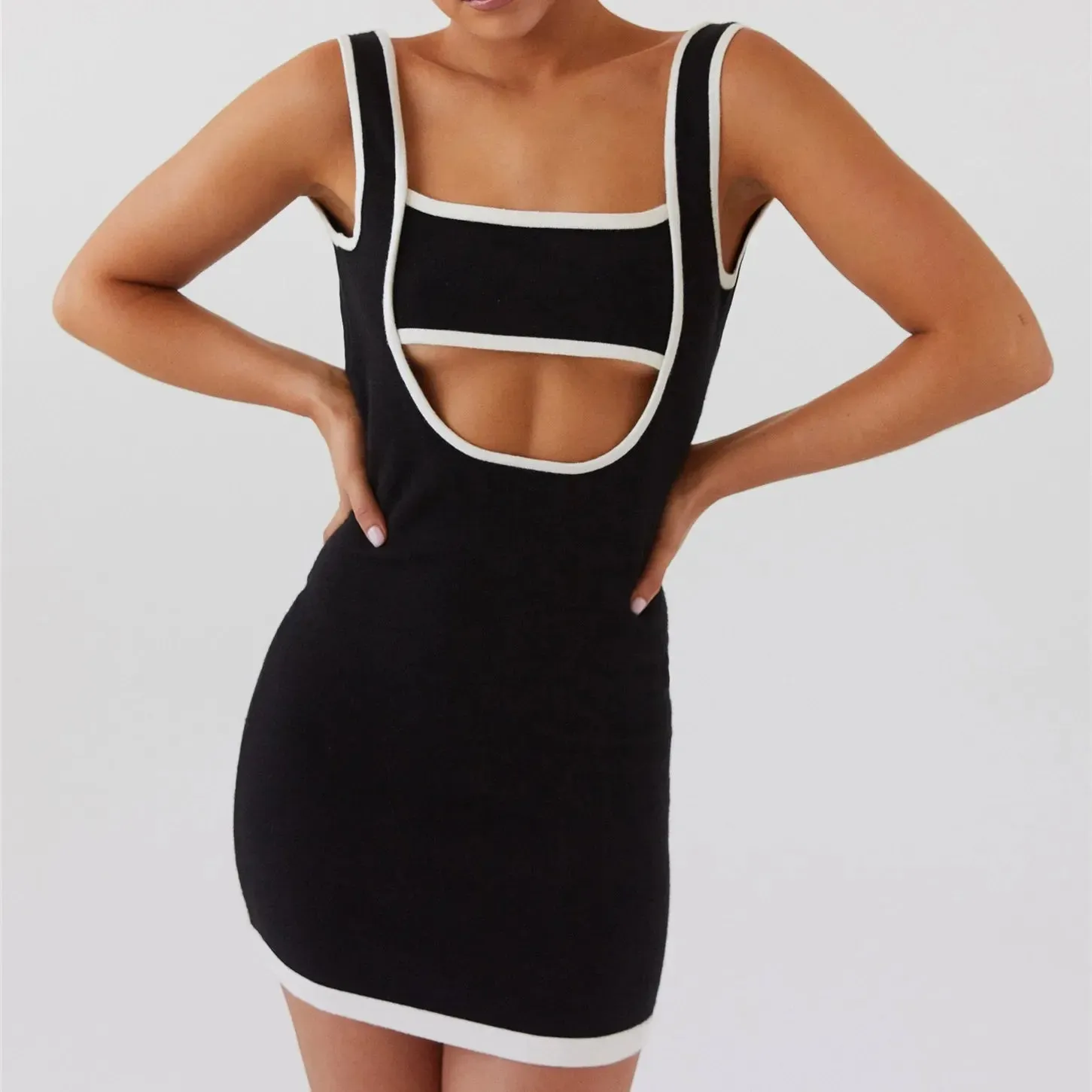 Summer Sexy Club Night Out Sleeveless Hollow Out Mini Bodycon Dress