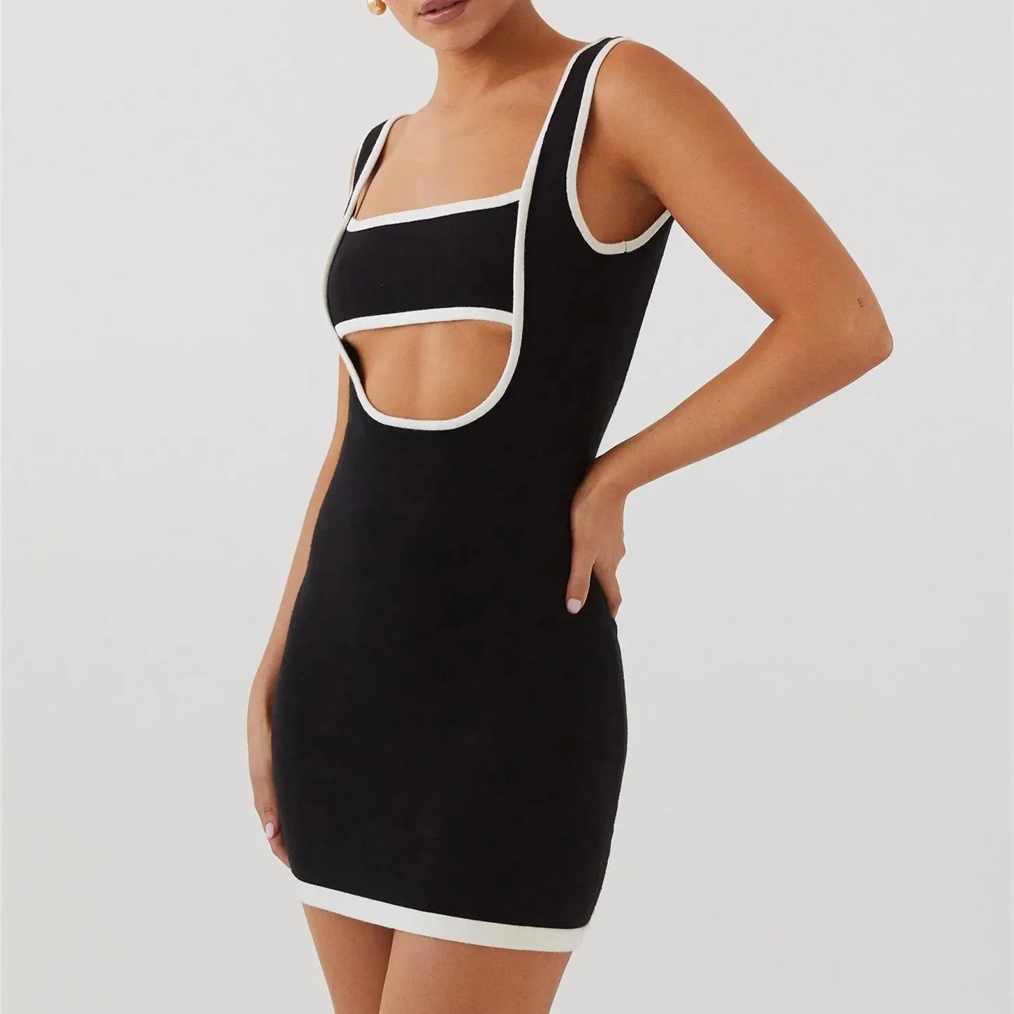 Summer Sexy Club Night Out Sleeveless Hollow Out Mini Bodycon Dress