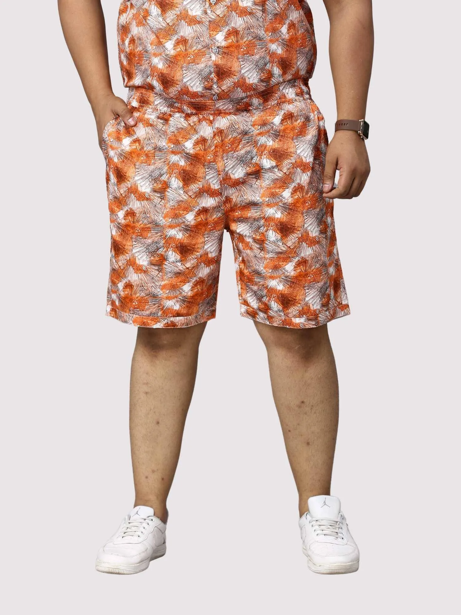 Sunrise Orange Digital Printed Half Co-Ords Men's Plus Size