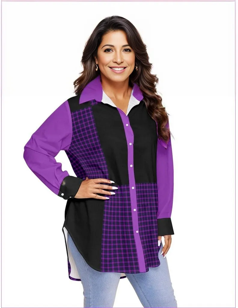 Tartan 2 Women's Long Sleeve Button-up Voluptuous ( ) Plus Size