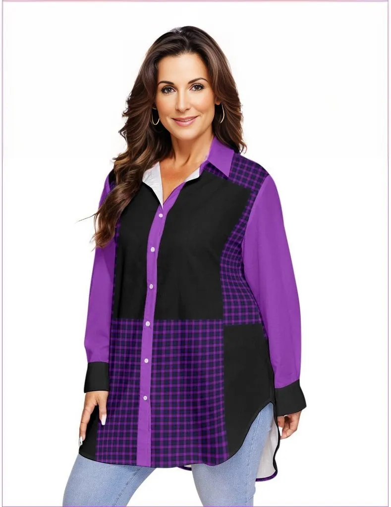 Tartan 2 Women's Long Sleeve Button-up Voluptuous ( ) Plus Size