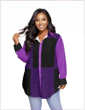 Tartan 2 Women's Long Sleeve Button-up Voluptuous ( ) Plus Size