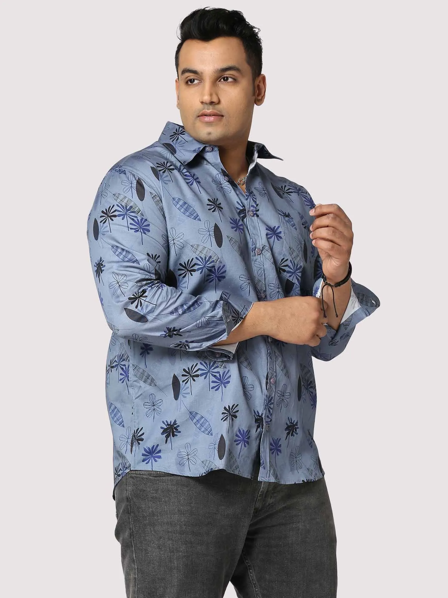 Teal Leaf Digital Printed  Full Sleeve Men's Plus Size