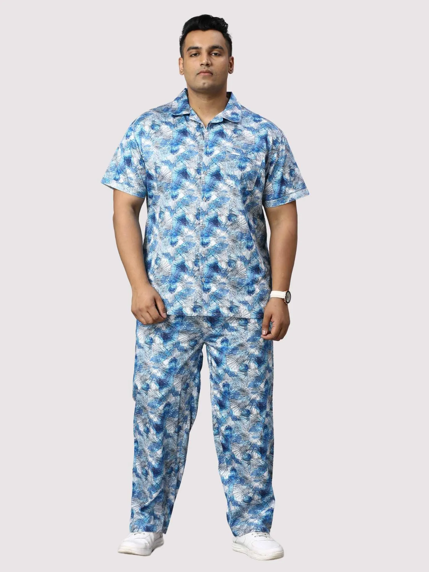 Tropical Blue Digital Printed Full Co-Ords Men's Plus Size