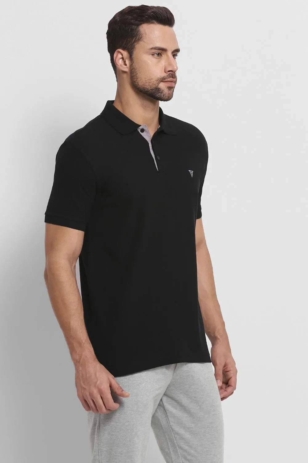 Van Heusen Men's Solid Black Polo neck Collar T Shirt