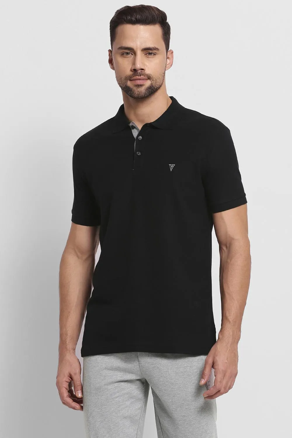 Van Heusen Men's Solid Black Polo neck Collar T Shirt