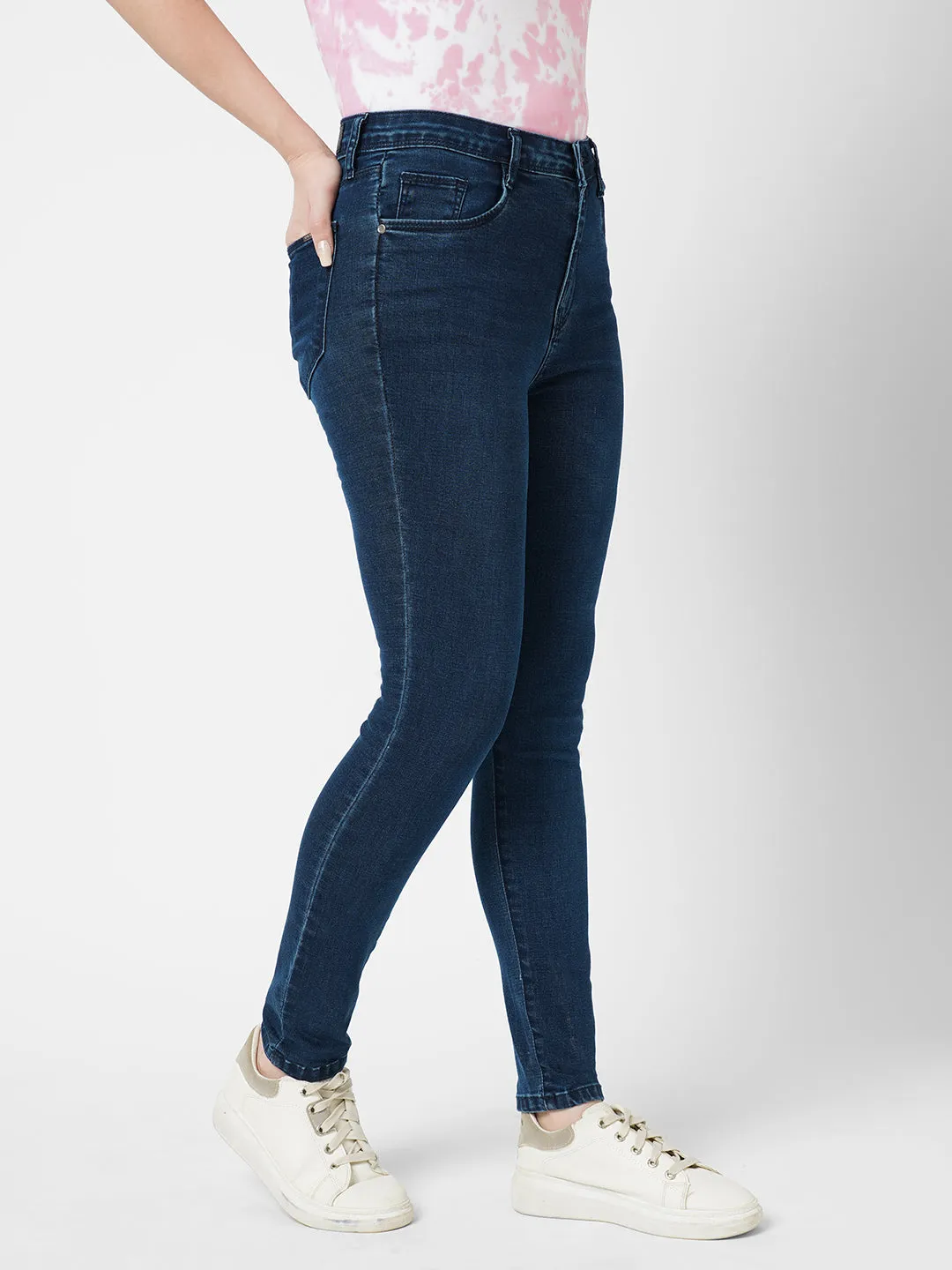 Women Dark Blue Sky High-Rise Skinny Fit Jeans